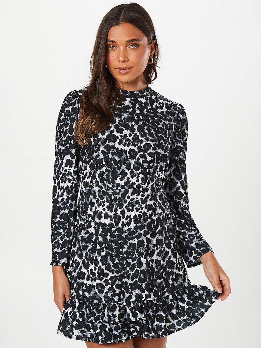 DOROTHY PERKINS Petite Animal Printed Puff Sleeve Fit & Flare Mini Dress