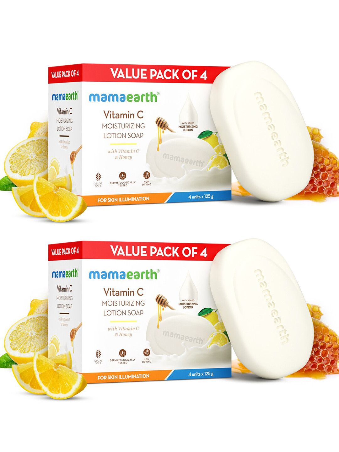 Mamaearth Set Of 2 Vitamin C Moisturizing Lotion Soap For Skin Illumination - 125g Each