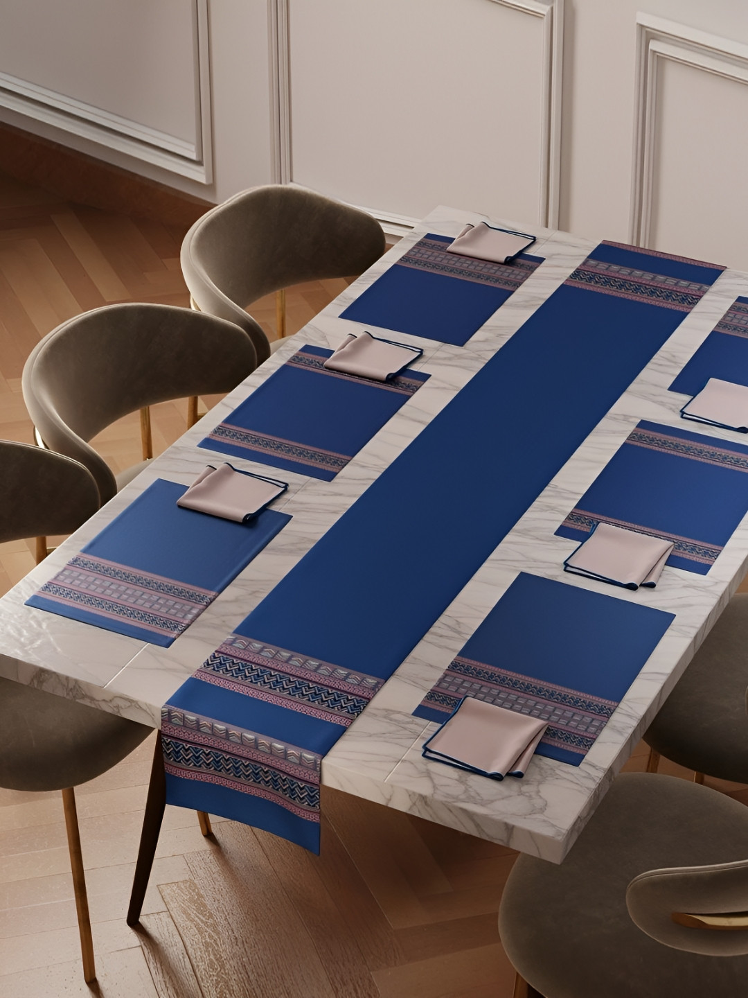 Stoa Paris Versailles Royal Blue Feast Navy Blue 13-Pcs Printed Table Linen Set