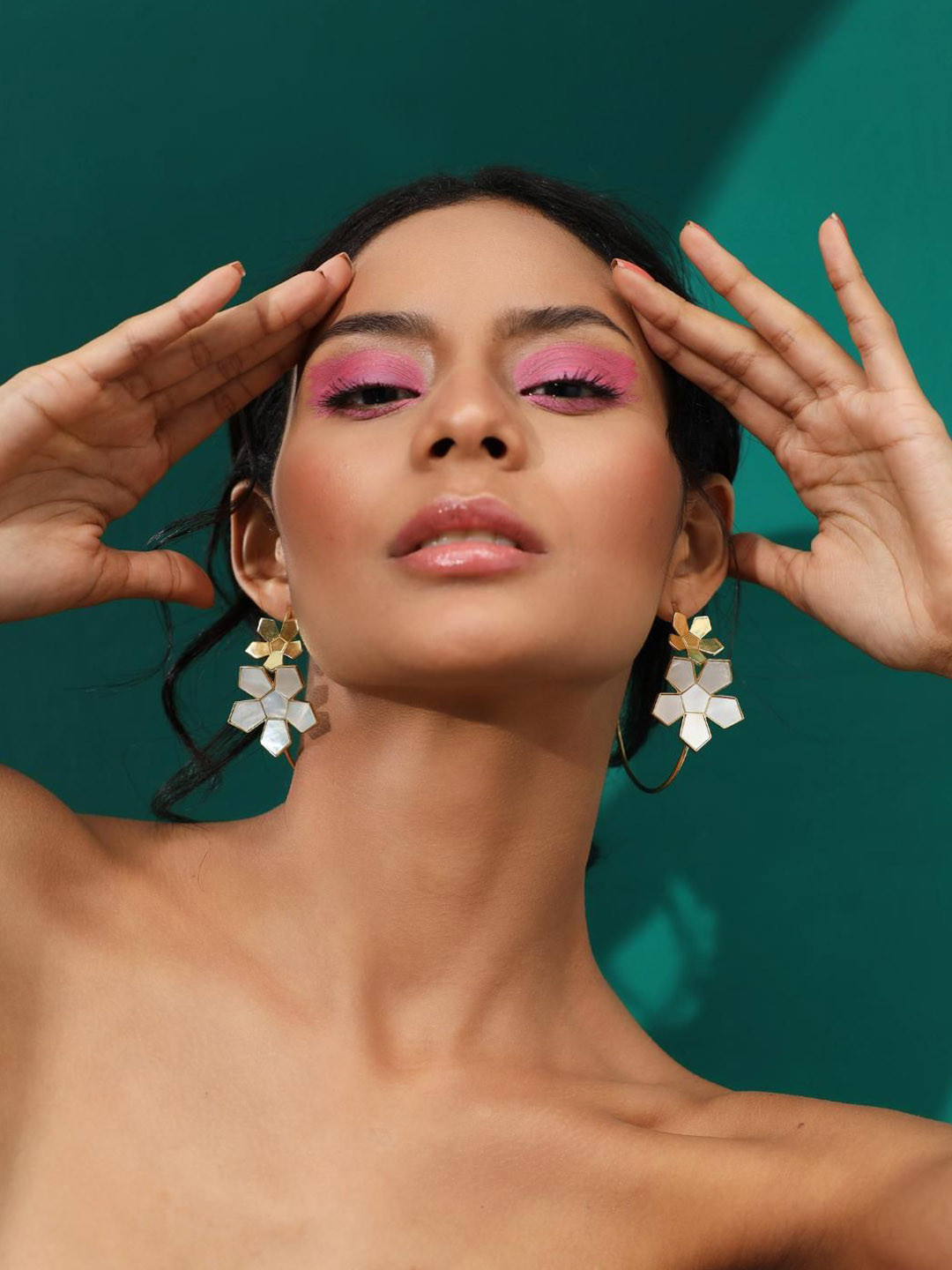 Varnika Arora Gold-Plated Geometric Mother of Pearl Half Hoop Earrings