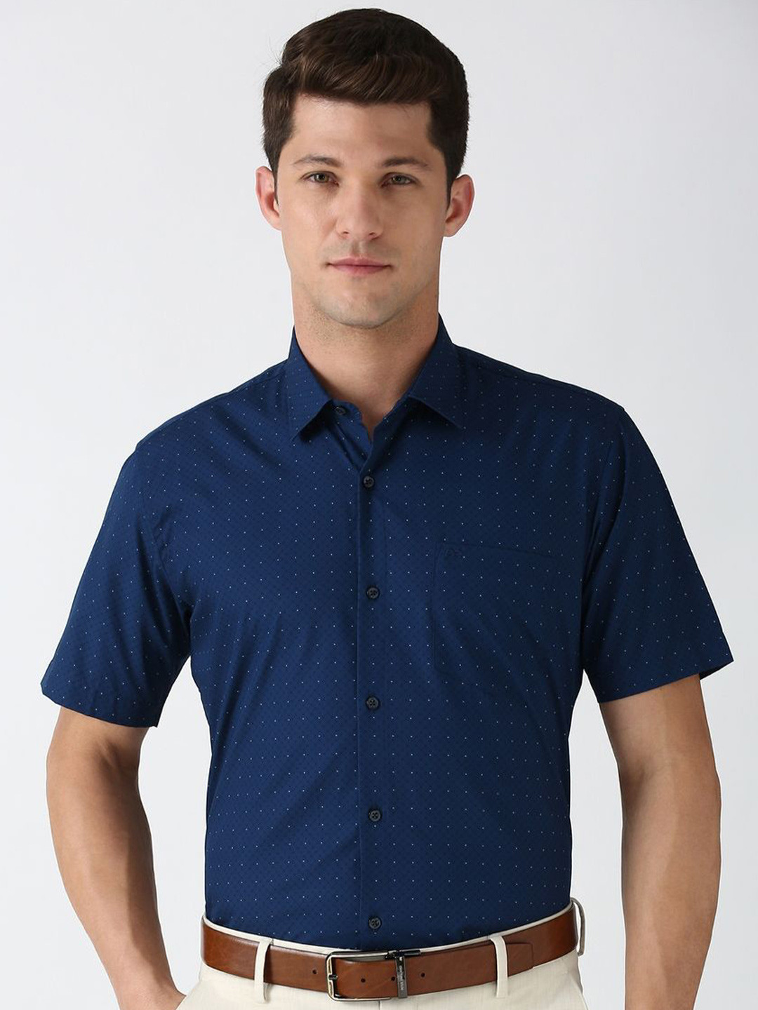 Peter England Men Spread Collar Micro Ditsy Printed Cotton Formal Shirt