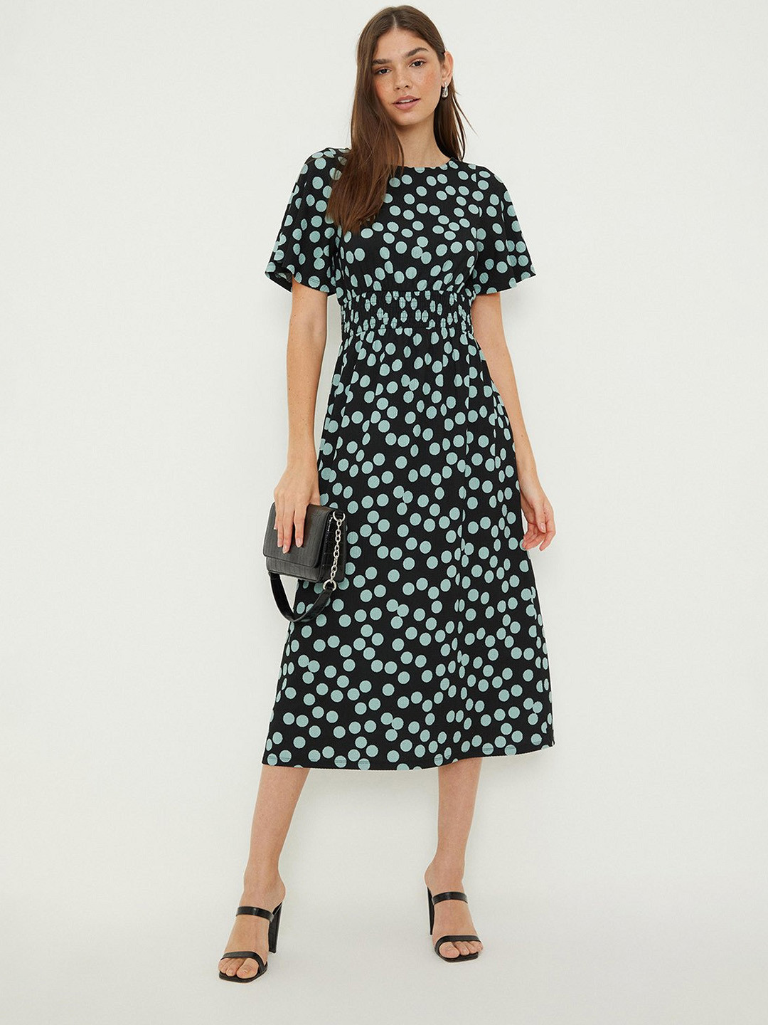 DOROTHY PERKINS Polka Print Textured Fit & Flare Dress
