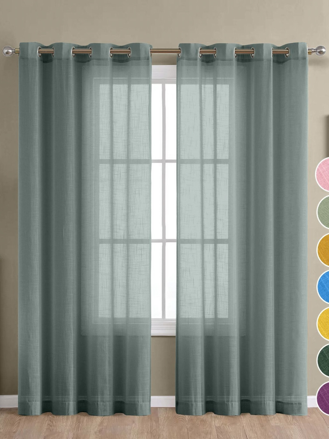 THE LINEN COMPANY Grey 2 Pieces Sheer Window Curtains