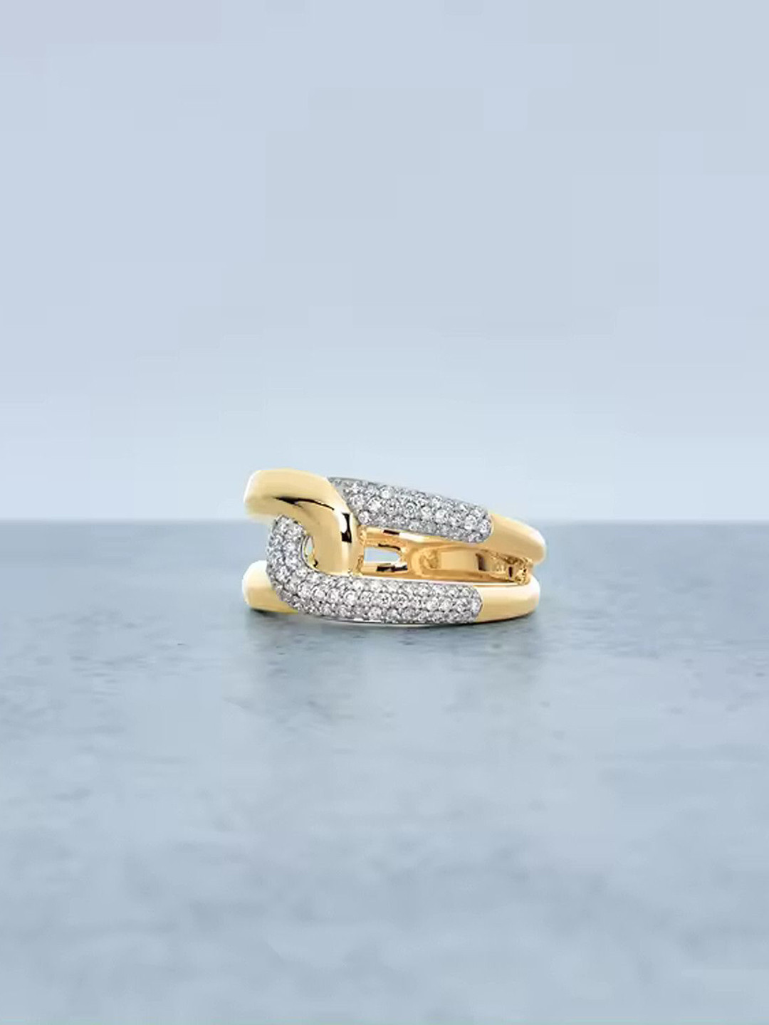 Lila Gold-Plated CZ-Studded Geometric Adjustable Ring