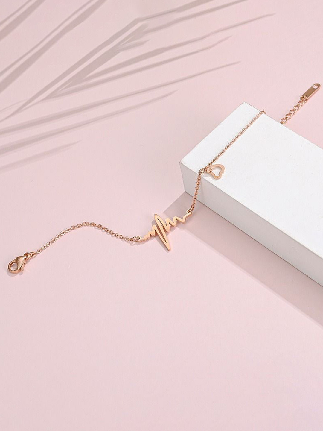 MYKI Rose Gold-Plated Stainless Steel Heartbeat Charm Bracelet