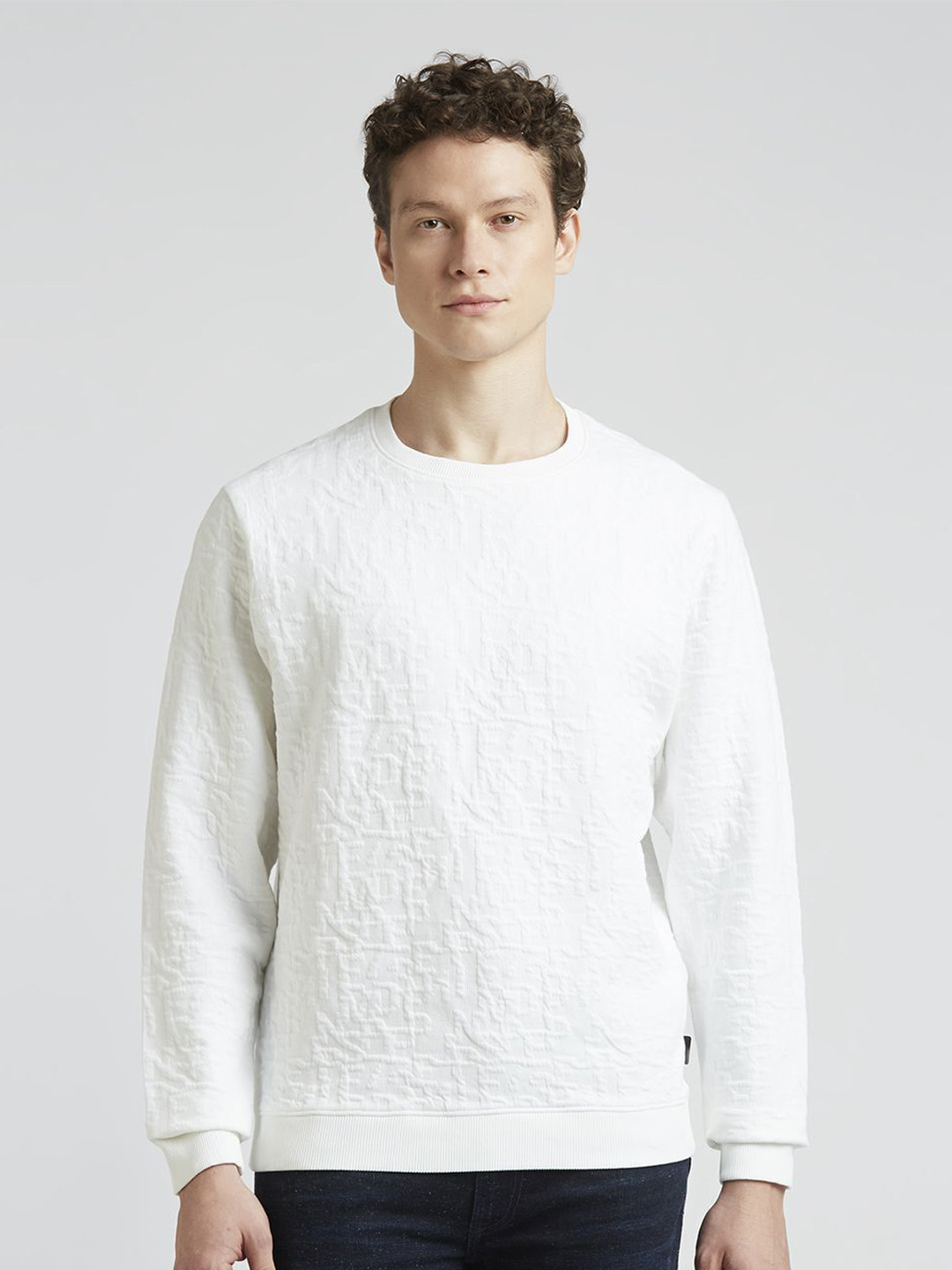 Pepe Jeans Men Self Design Round Neck Cotton Pullover Sweatshirt