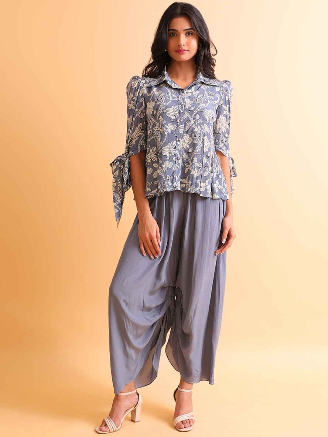 NH KAPDEWALA Printed  Top & Draped Pant Set