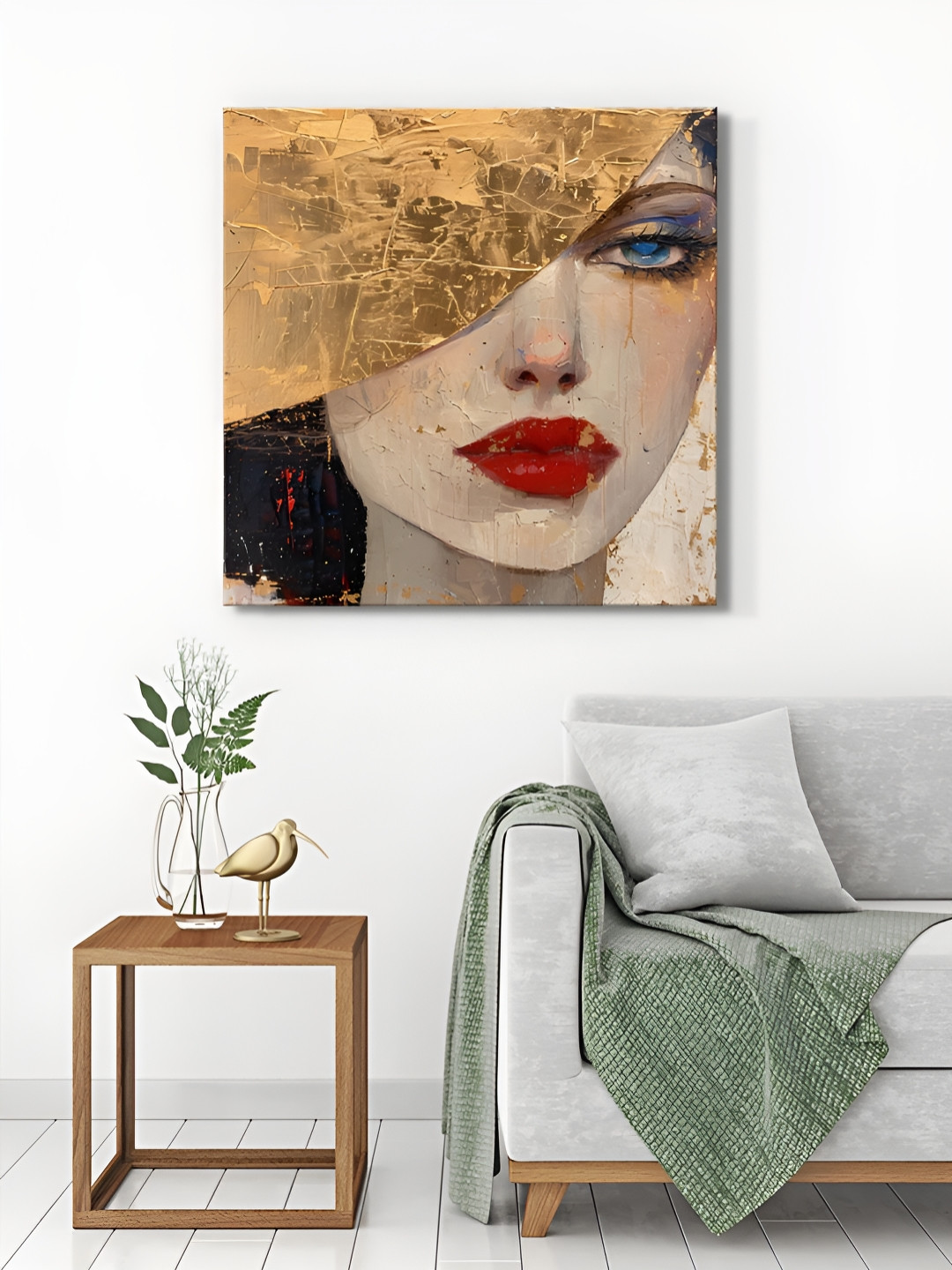 999Store Gold-Toned & Red Golden Face Painting Canvas Wall Paintings