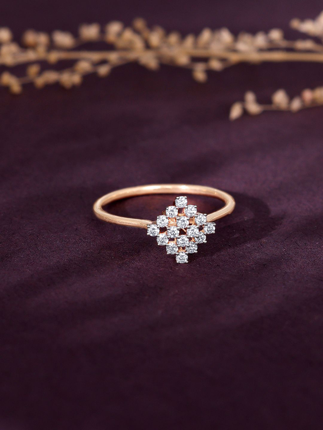 GIVA Women 18KT BIS Hall Mark Rose Gold Noble Diamond Ring-1.37 gms