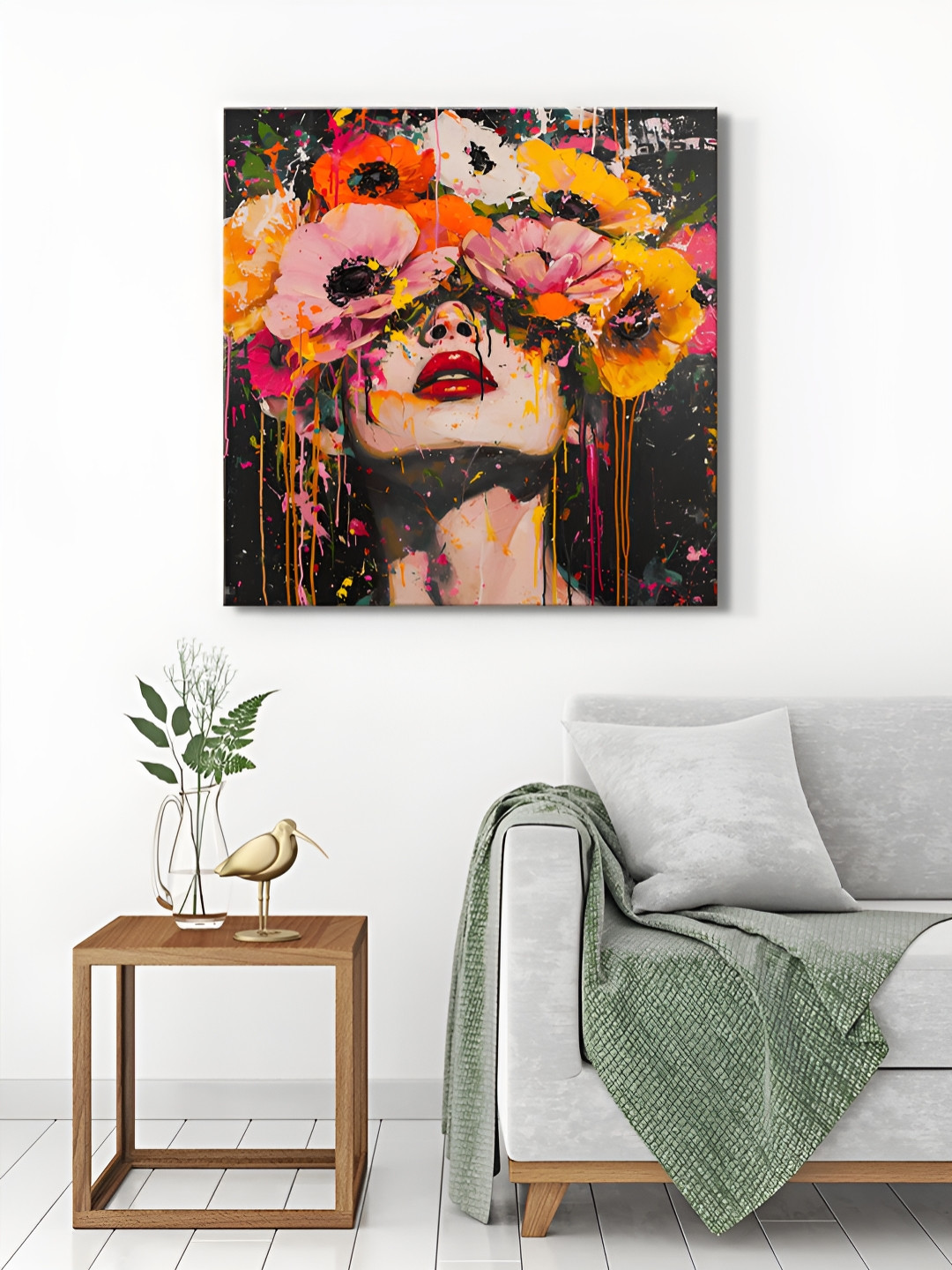 999Store Yellow & Orange Floral Portrait Canvas Wall Paintings