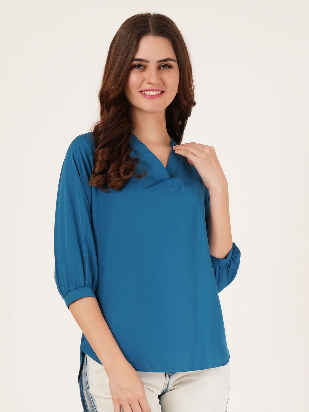 Brownverse Women Solid V-Neck Top