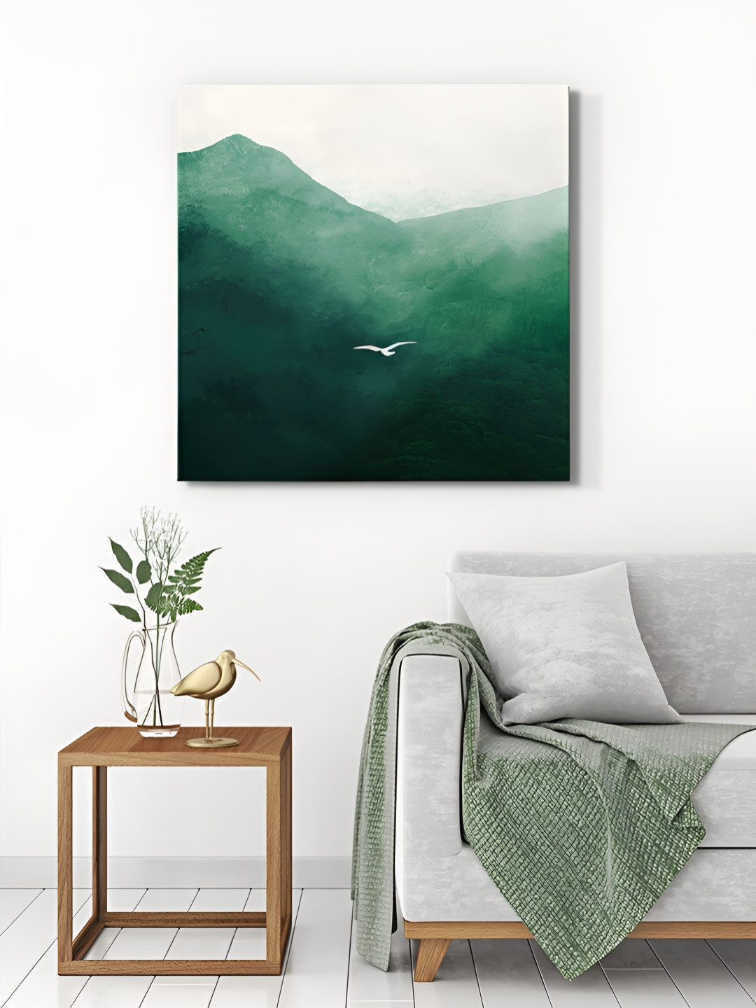 999Store Green & Off White Mountain Bird Canvas Painting Wall Art