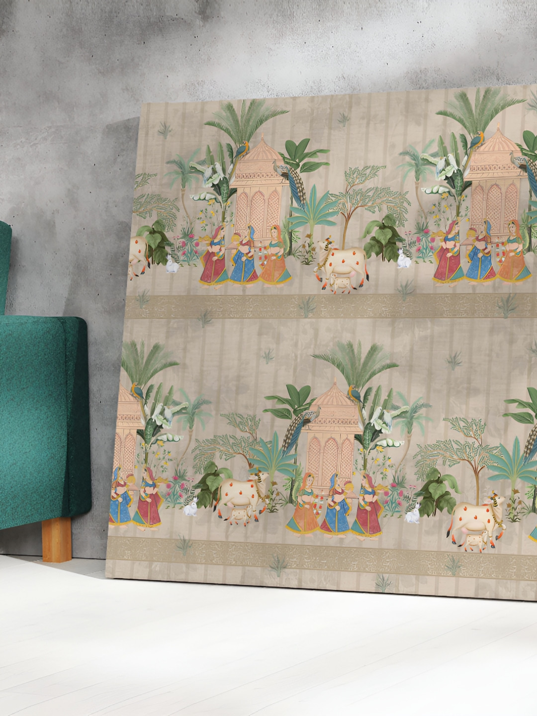 SAF Beige & Green Pichwai Cow Wooden Wall Paintings