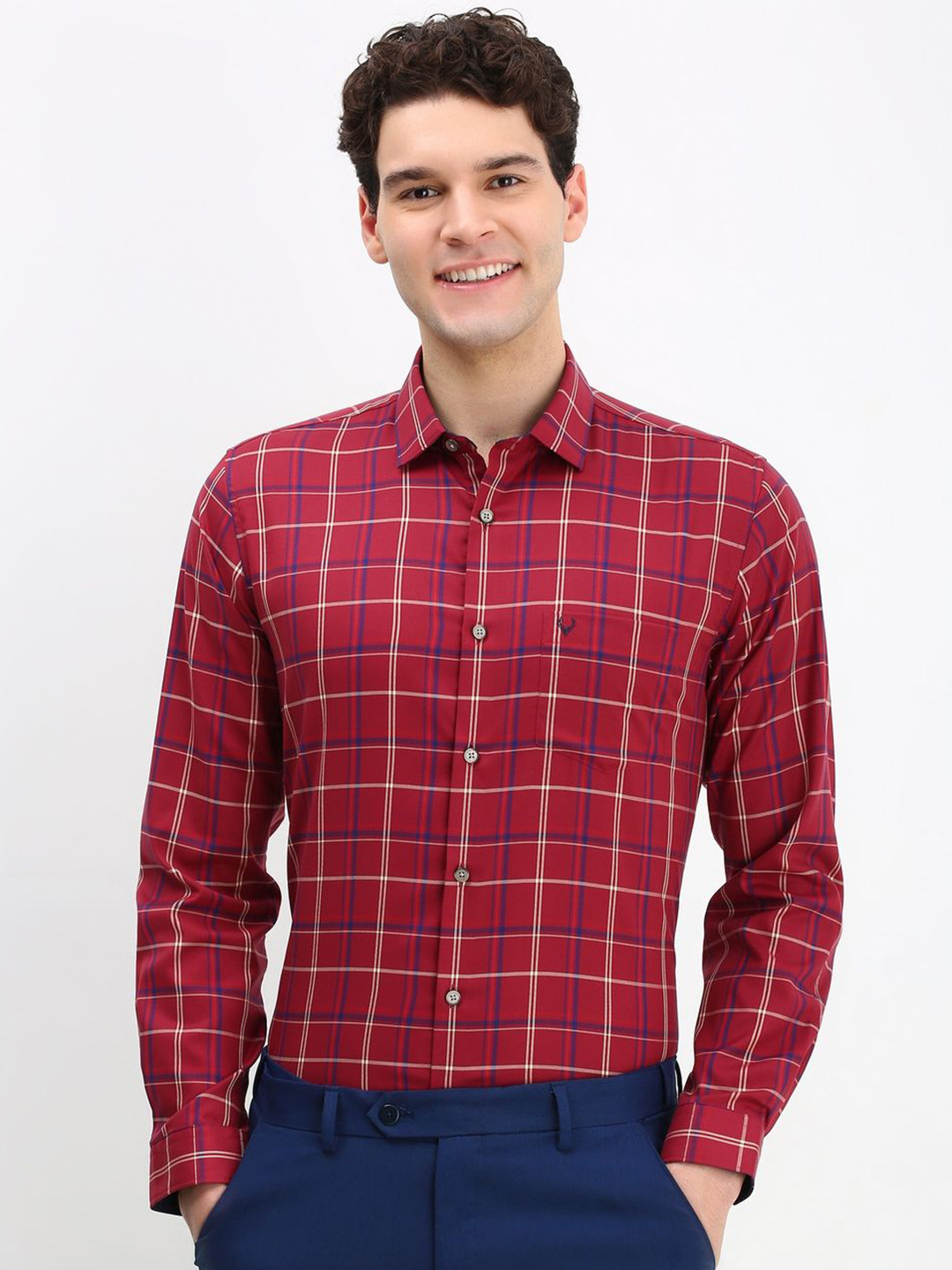 Allen Solly Men Spread Collar Checked Cotton Slim Fit Formal Shirt