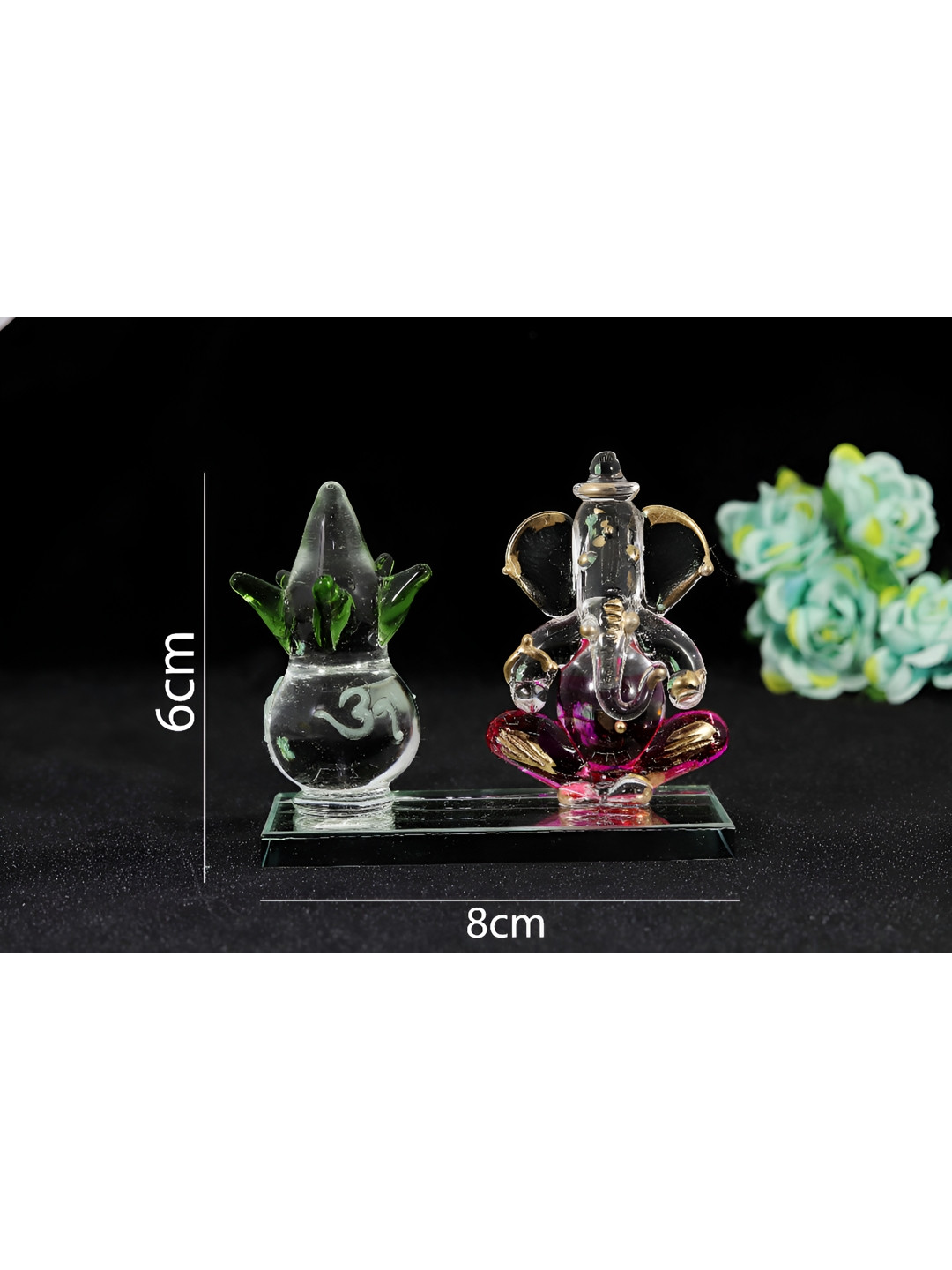 NMII Lord Ganesh Ji Transparent Glass Glossy Prayer Room Medium Showpiece - 2.4 Inches