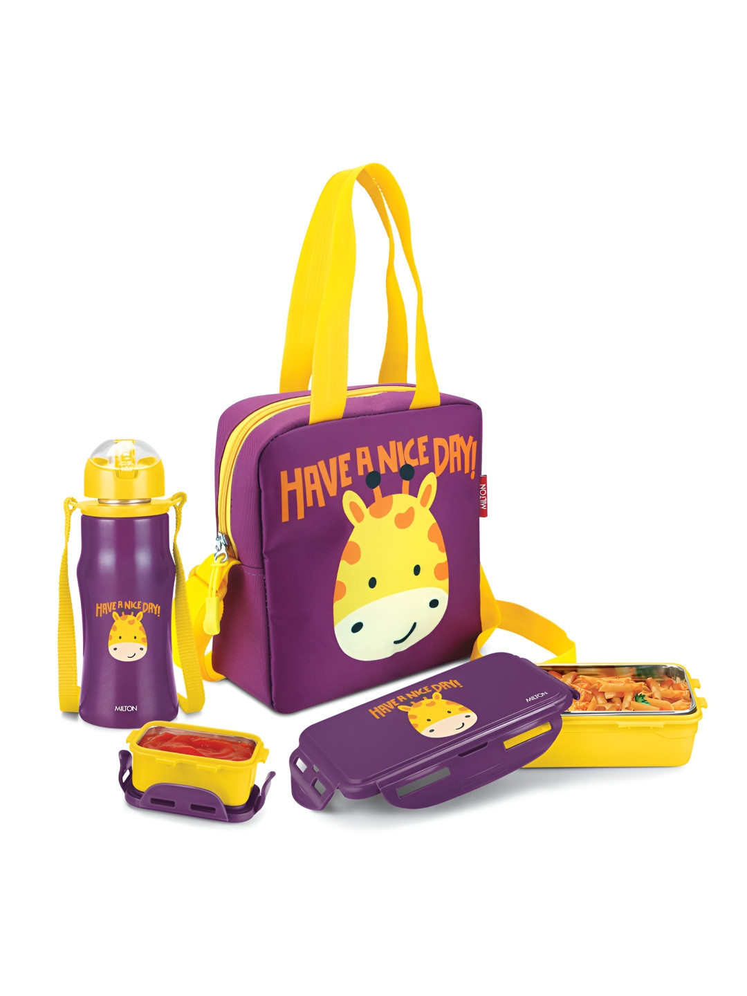 Milton Kidz Combo Purple 2 Pieces Inner Steel Containers 650ml & 415ml Bottle With Jacket