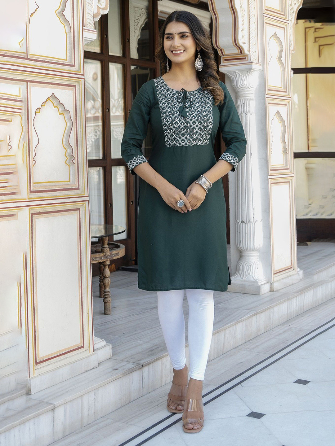 MF Hayat Yoke Embroidered Straight Kurtas
