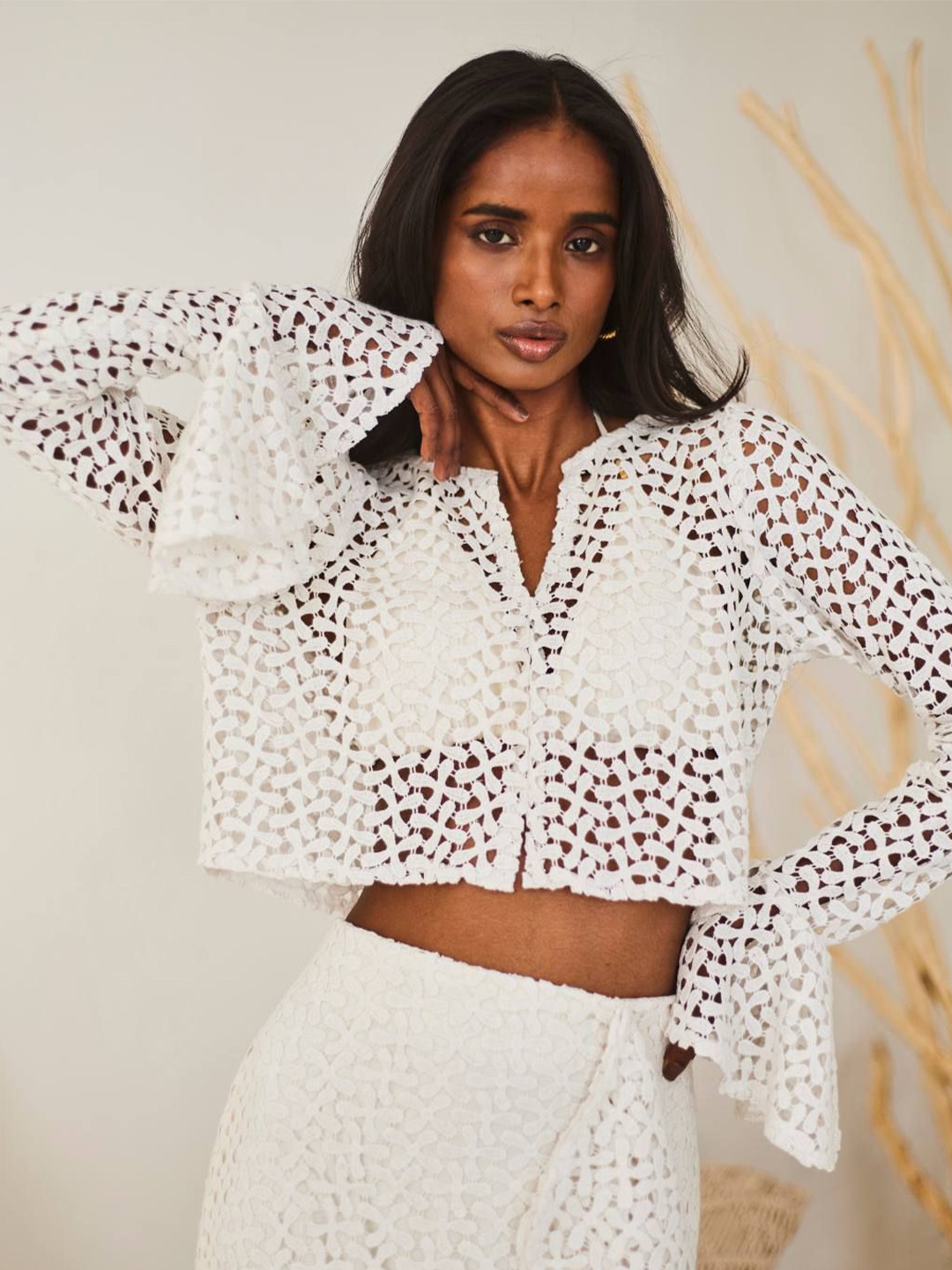 Urban Suburban Women Cotton Bell Sleeve Sheer Crop Top