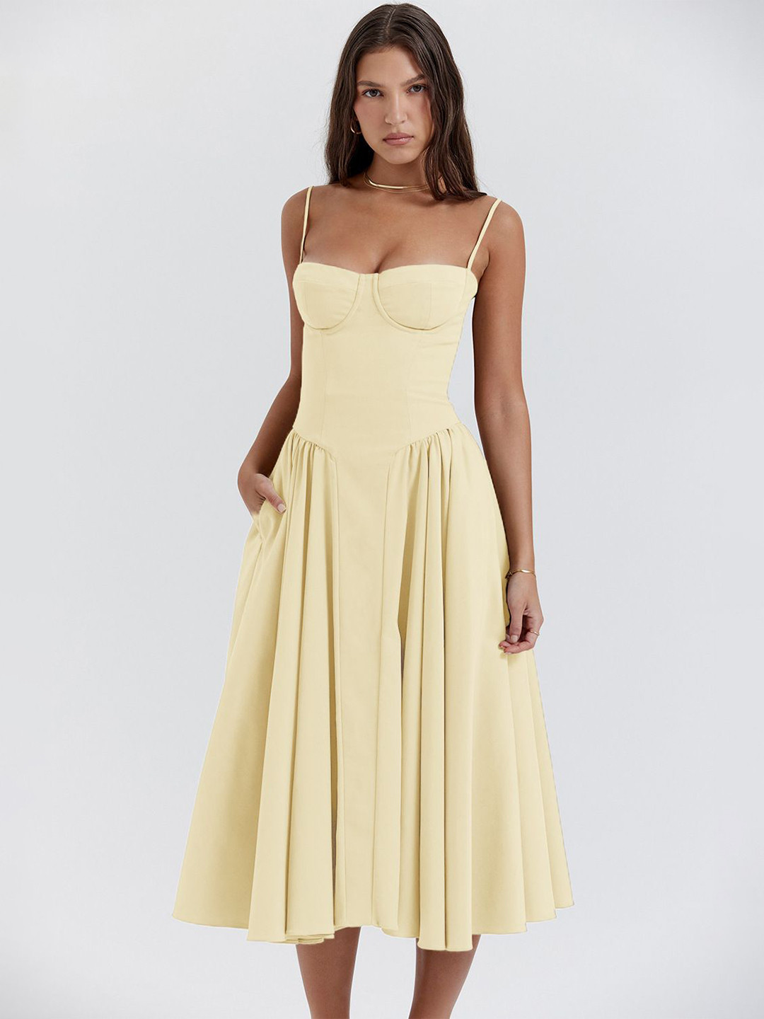 bebe Spaghetti Strap Fit & Flare  Midi Dress