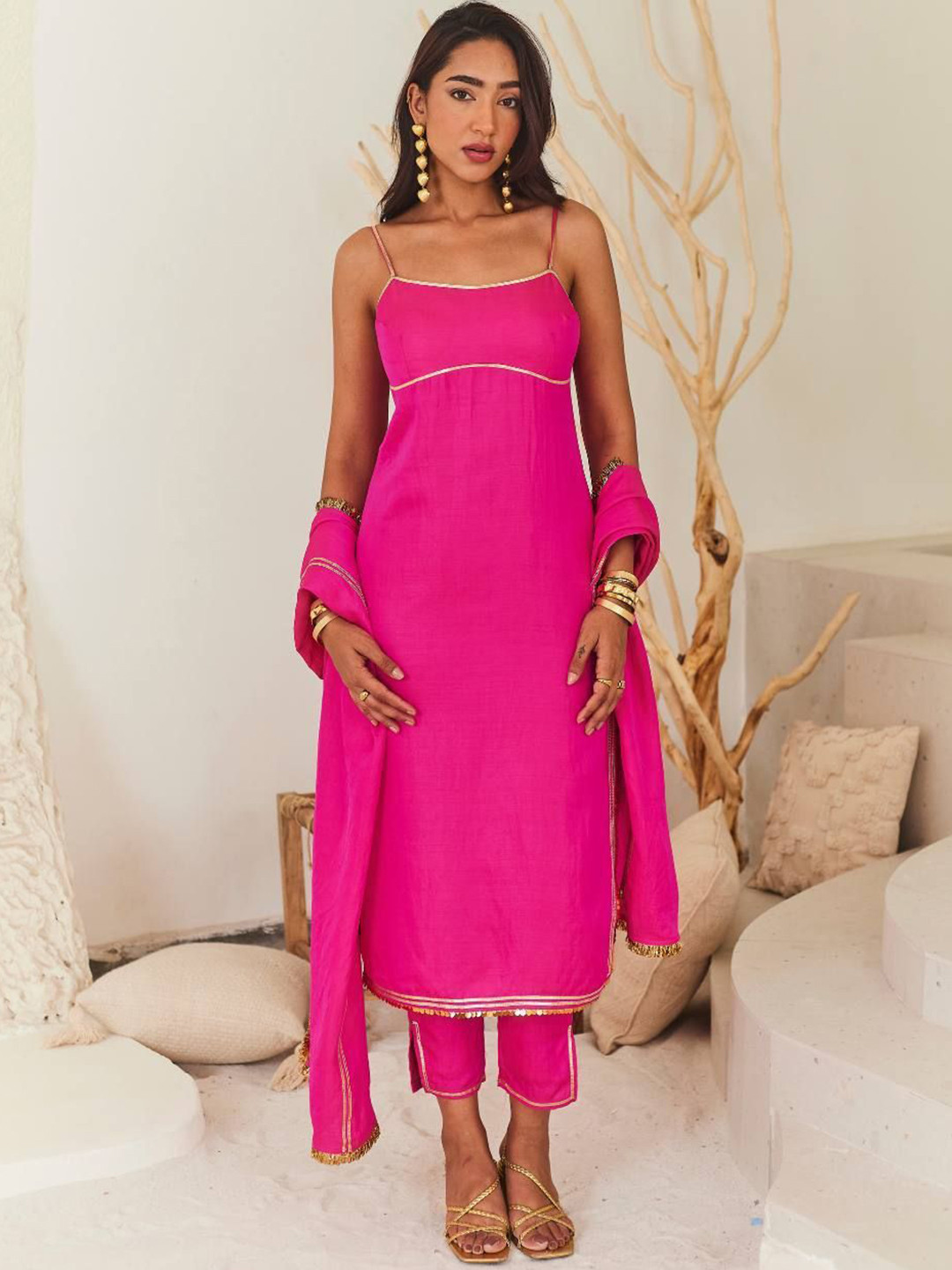Urban Suburban Shoulder Straps Gotta Patti Fusion Kurta With Trousers & Dupatta