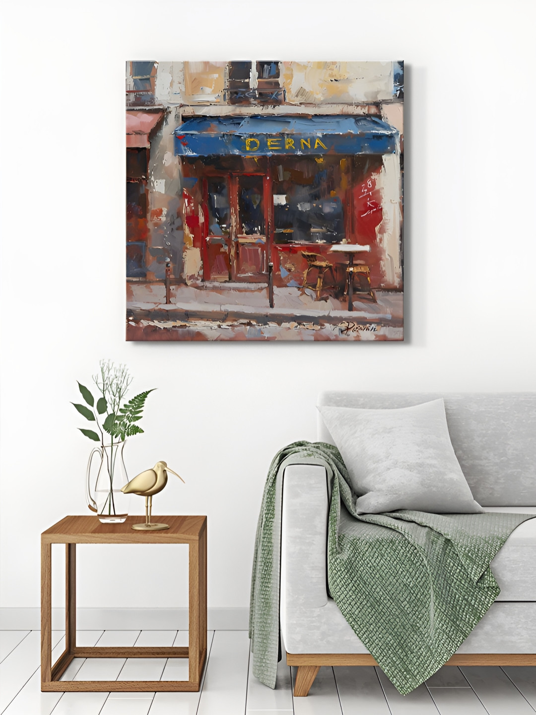 999Store Blue & Red Cafe Street Scene Painting Canvas Wall Paintings