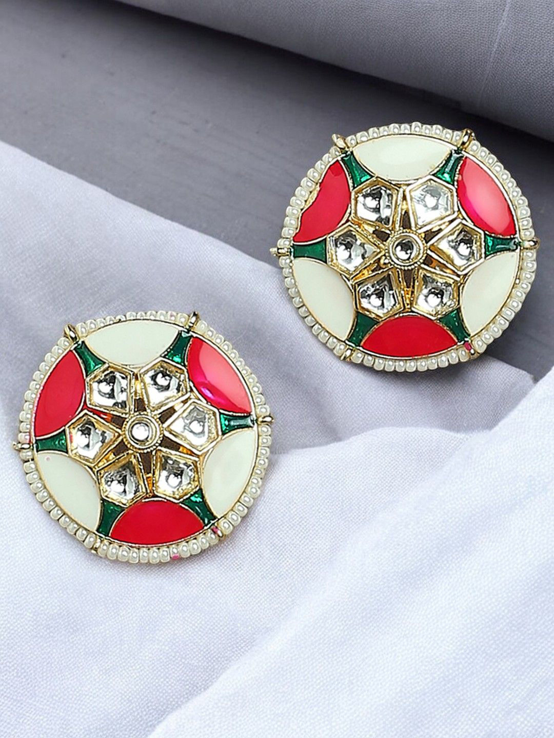 OOMPH Circular Stone Studded Meenakari Studs