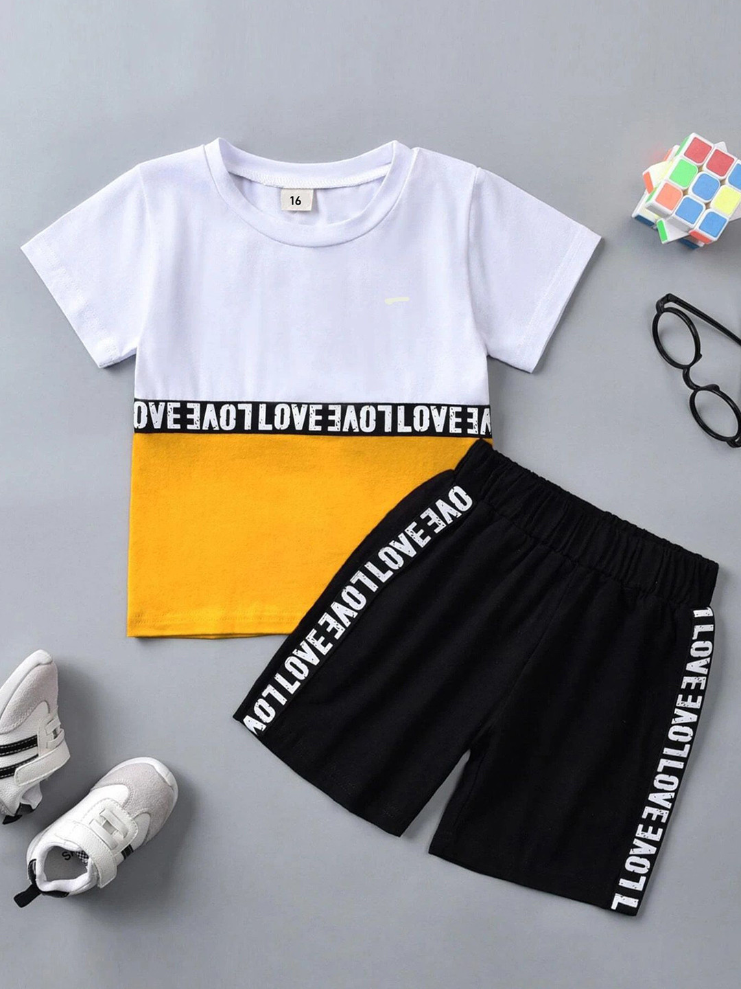 BAESD Kids Pack Of 2 Round Neck Short Sleeves Pure Cotton T-shirts With Shorts