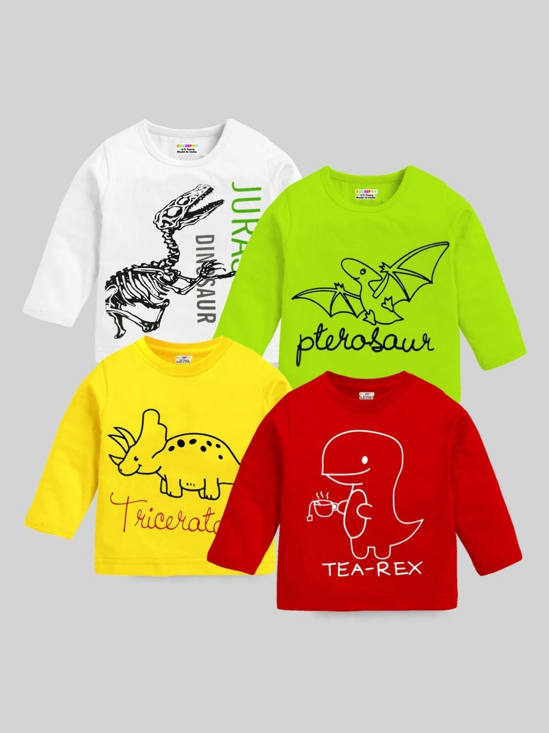 KUCHIPOO Boys Pack Of 4 Printed Cotton Regular Fit T-shirt