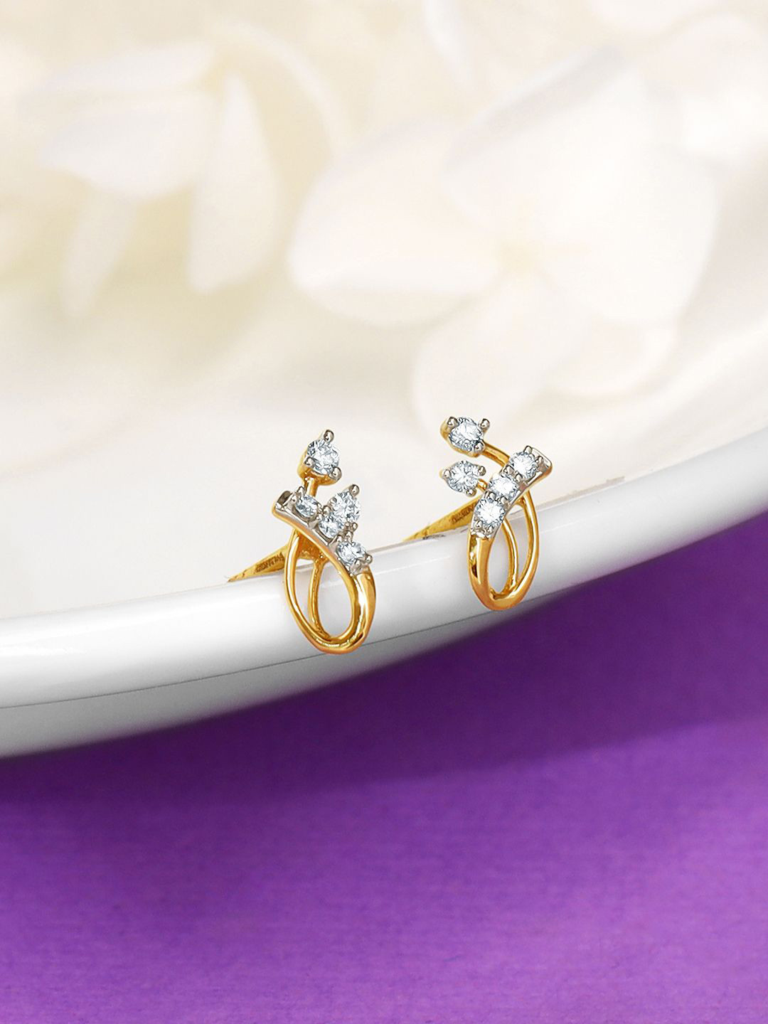GIVA 14K Gold Diamond Curve Studs-0.525 gms
