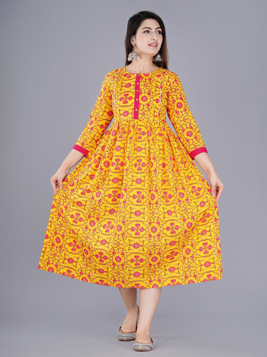 Cloth Bites Women Floral Print Maternity Maxi Midi Dress