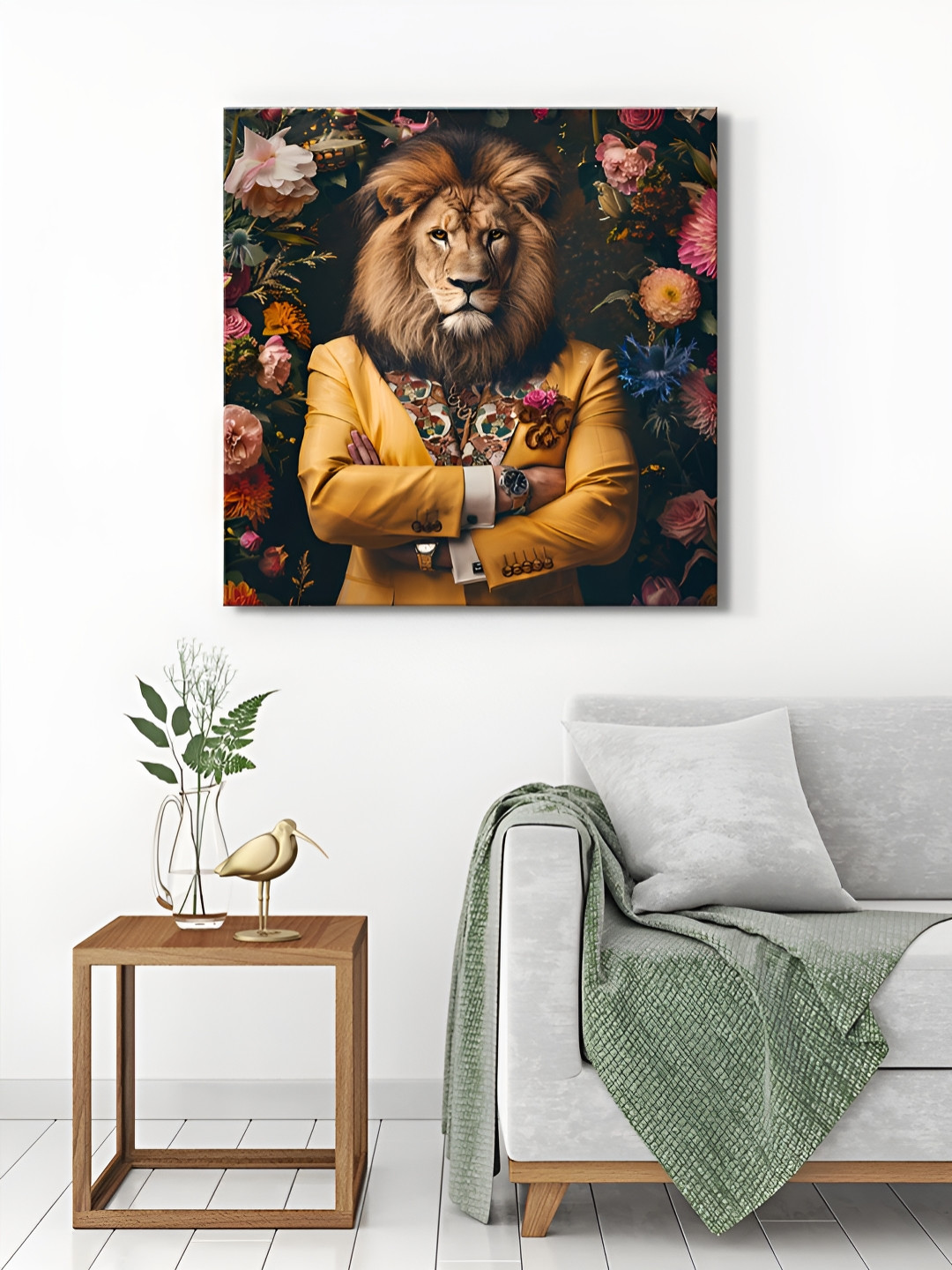 999Store Brown & Mustard Golden Lion Portrait Canvas Wall Paintings