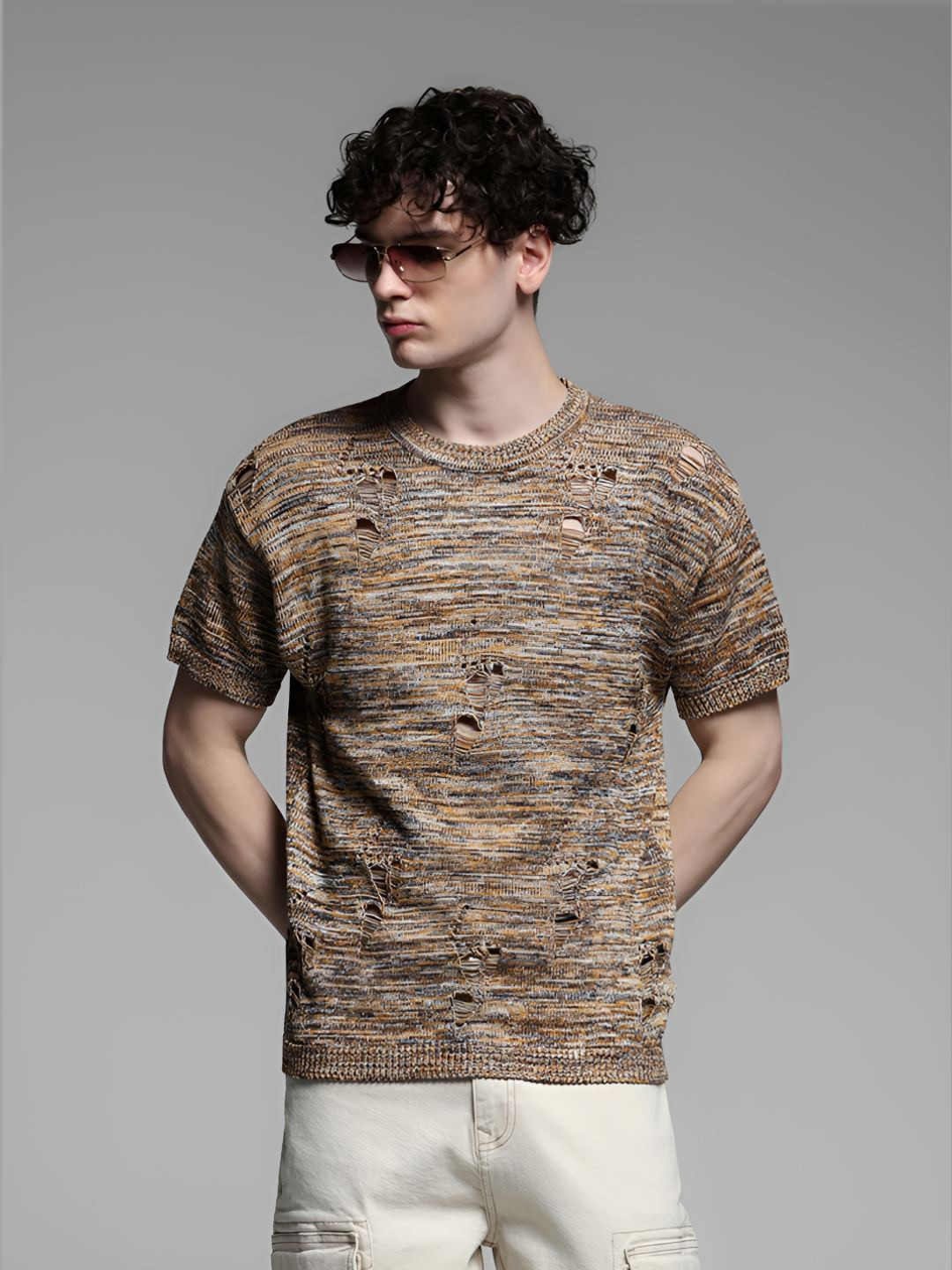 Jack & Jones Men Self Design Round Neck Cotton Oversized T-shirt