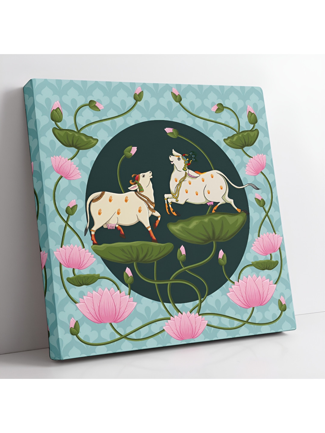 SAF Blue & Green Wooden Pichwai Cow Wall Paintings