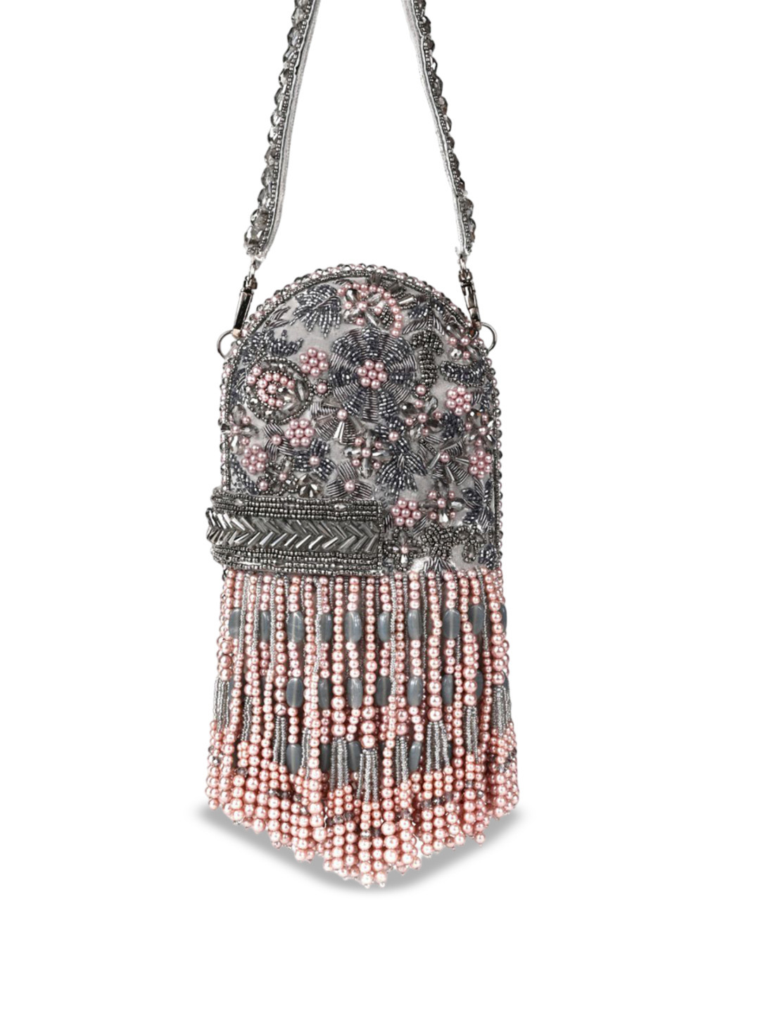 House of Kosha Women Embellished Suede Bucket Sling Bag