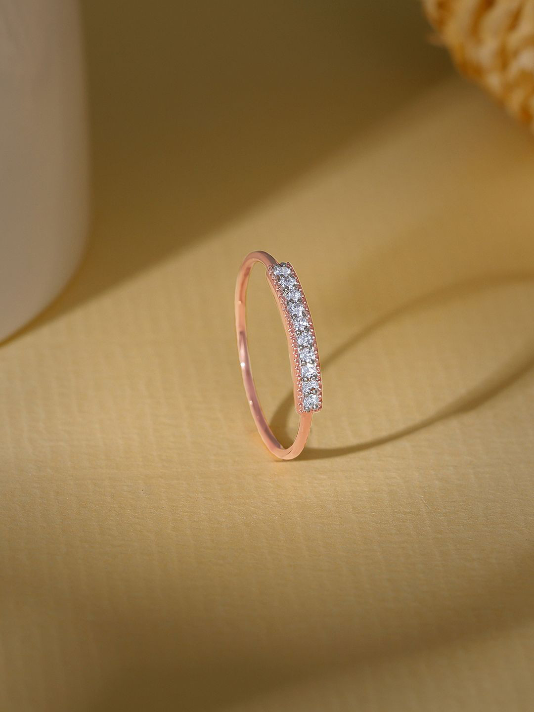 GIVA 18K Rose Gold Diamond Ring ,Fixed Size, Indian-0.98 gms