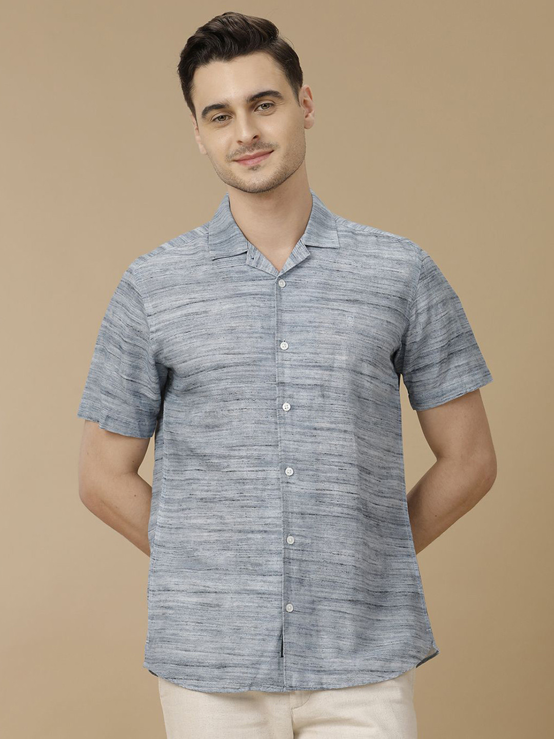 Linen Club Men Contemporary Slim Fit Horizontal Stripes Opaque Printed Casual Shirt