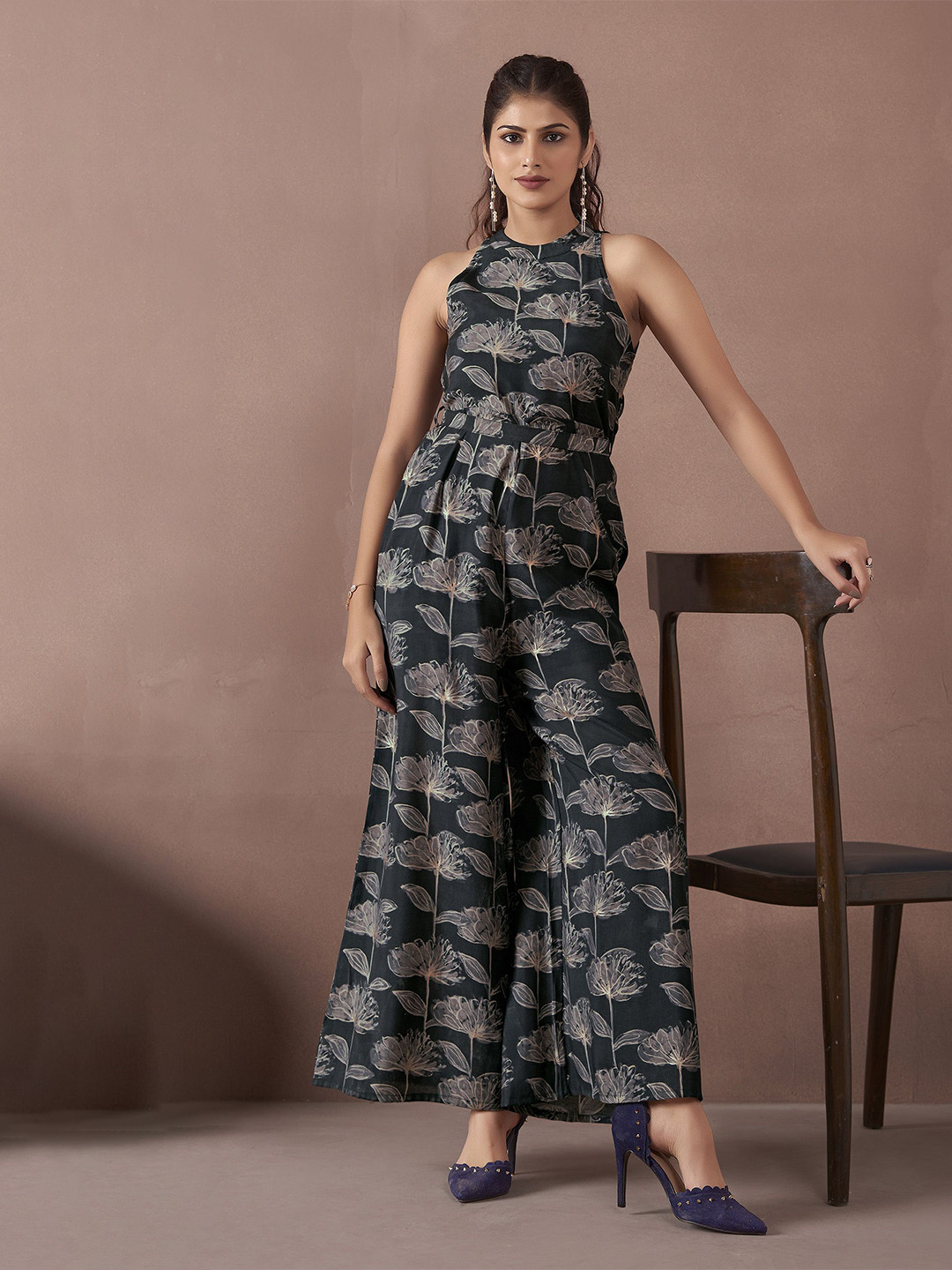 Anouk X fwd Halter Neck Printed Waist Tie-Ups Basic Jumpsuit