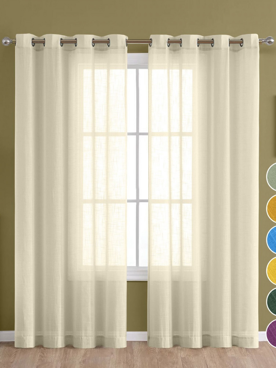THE LINEN COMPANY Off White 2 Pieces Sheer Window Curtains