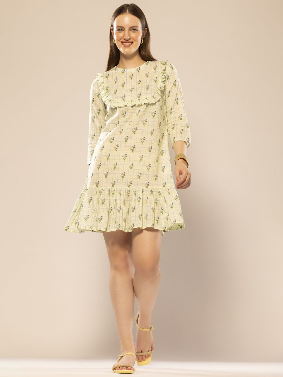 OCTICS Floral Printed A-Line Mini Dress