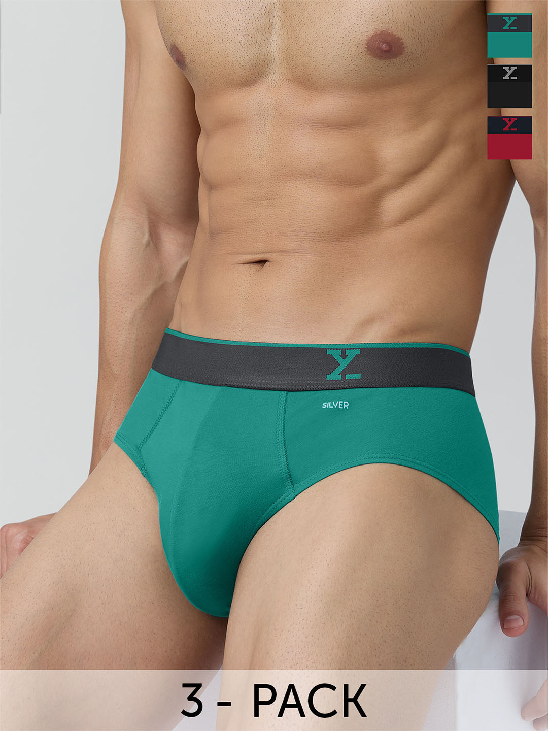 XYXX Men Pack Of 3 Traq Brand Logo Pure Cotton Anti microbial Snug-Fit Basic Briefs