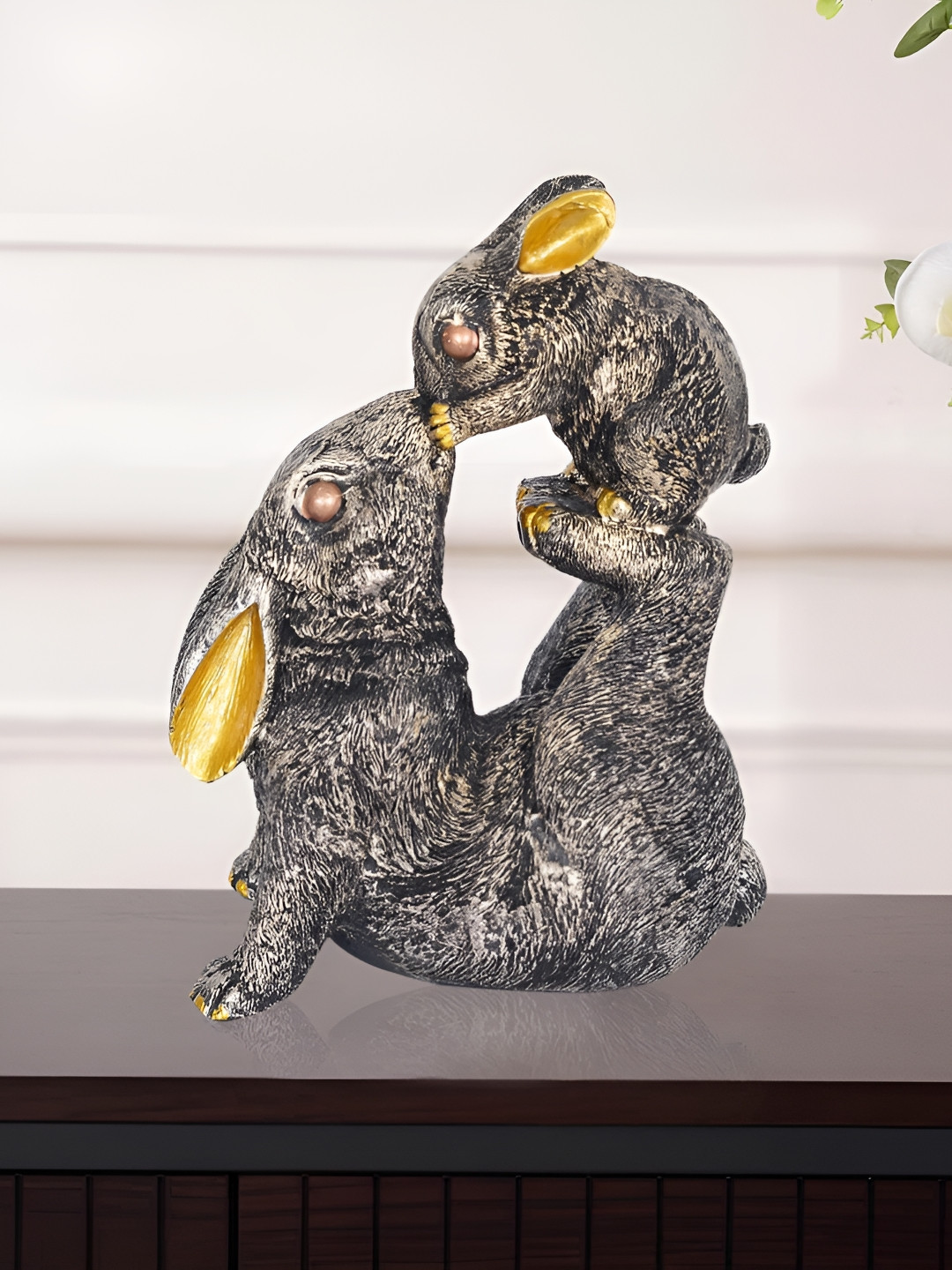 Zart Rabbit Brown Polyresin Matte Living Room Hand Made Medium Showpiece - 10 Inches