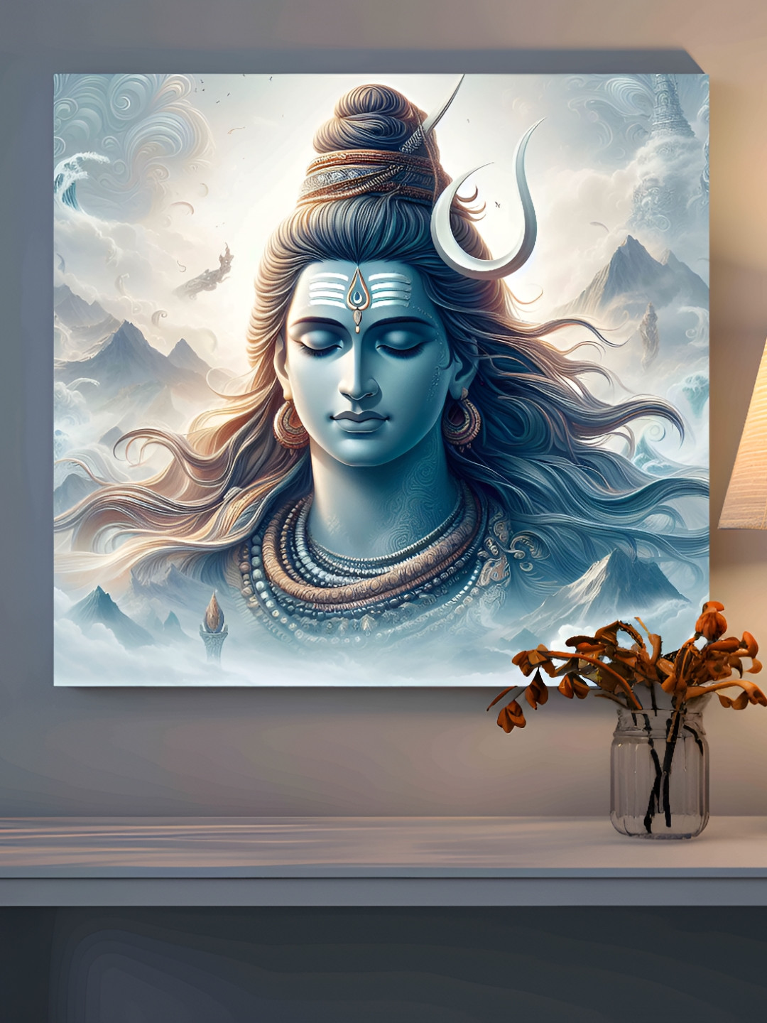 SAF Lord Shiva Blue Wood Wall Living Room Square Paintings Wall Art -22.83 x 22.83In