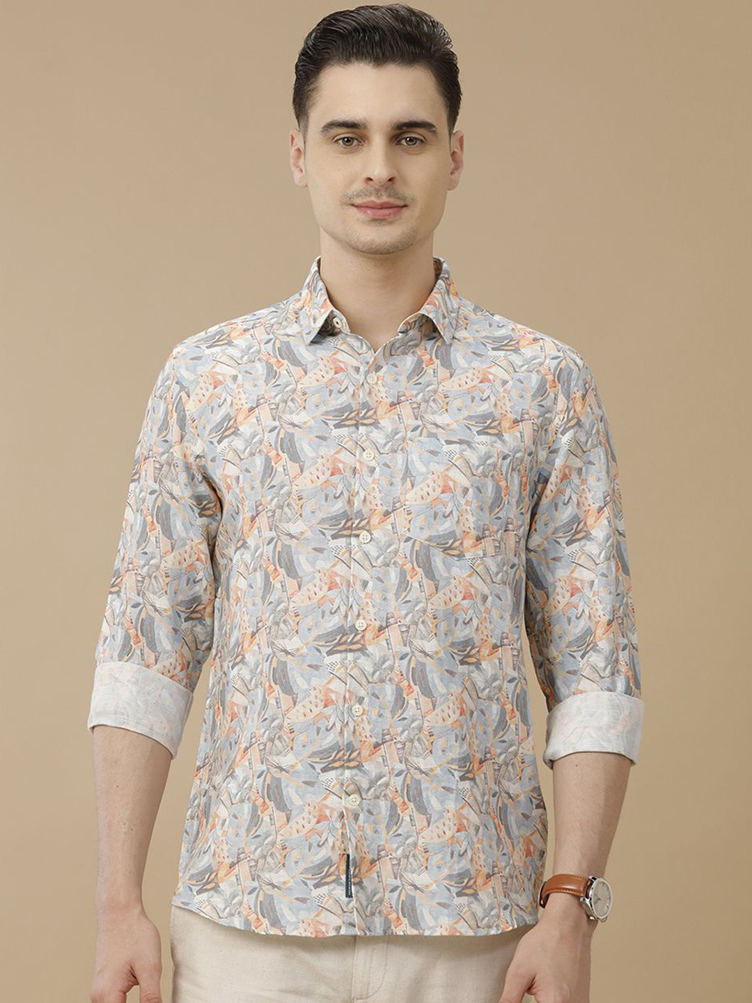 Linen Club Men Contemporary Spread Collar Graphic Printed Slim Fit Casual Shirt
