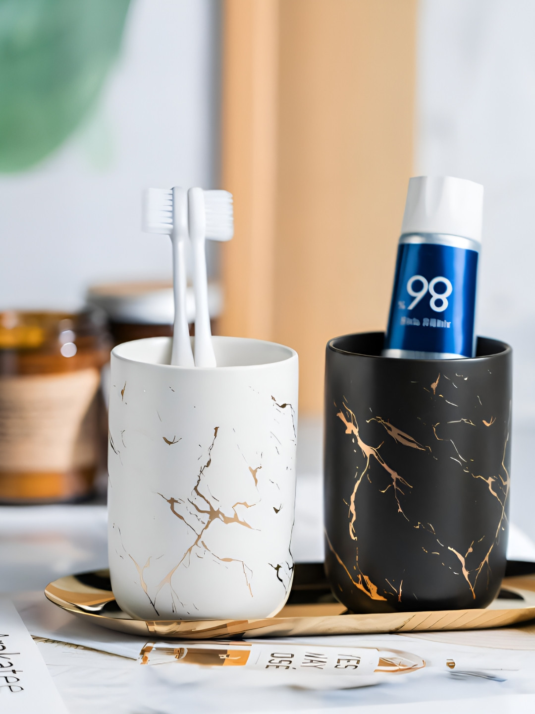 The Better Home White & Black 3 Pieces Ceramic Bath Accessories Set