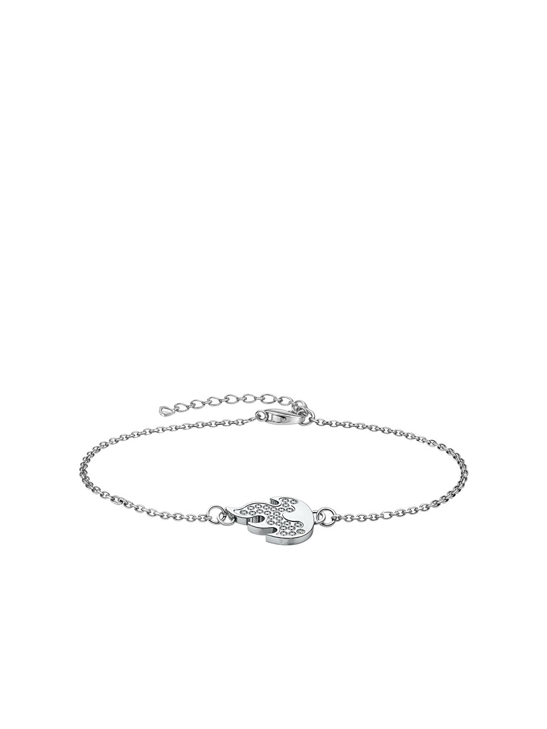 HighSpark 925 Sterling Silver Cubic Zirconia Studded Flame Charm Bracelet