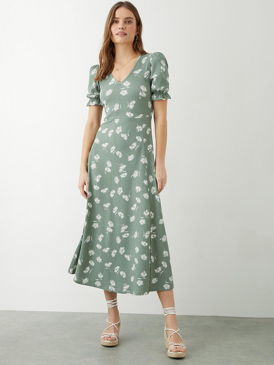 DOROTHY PERKINS Floral Print Textured A-Line Dress