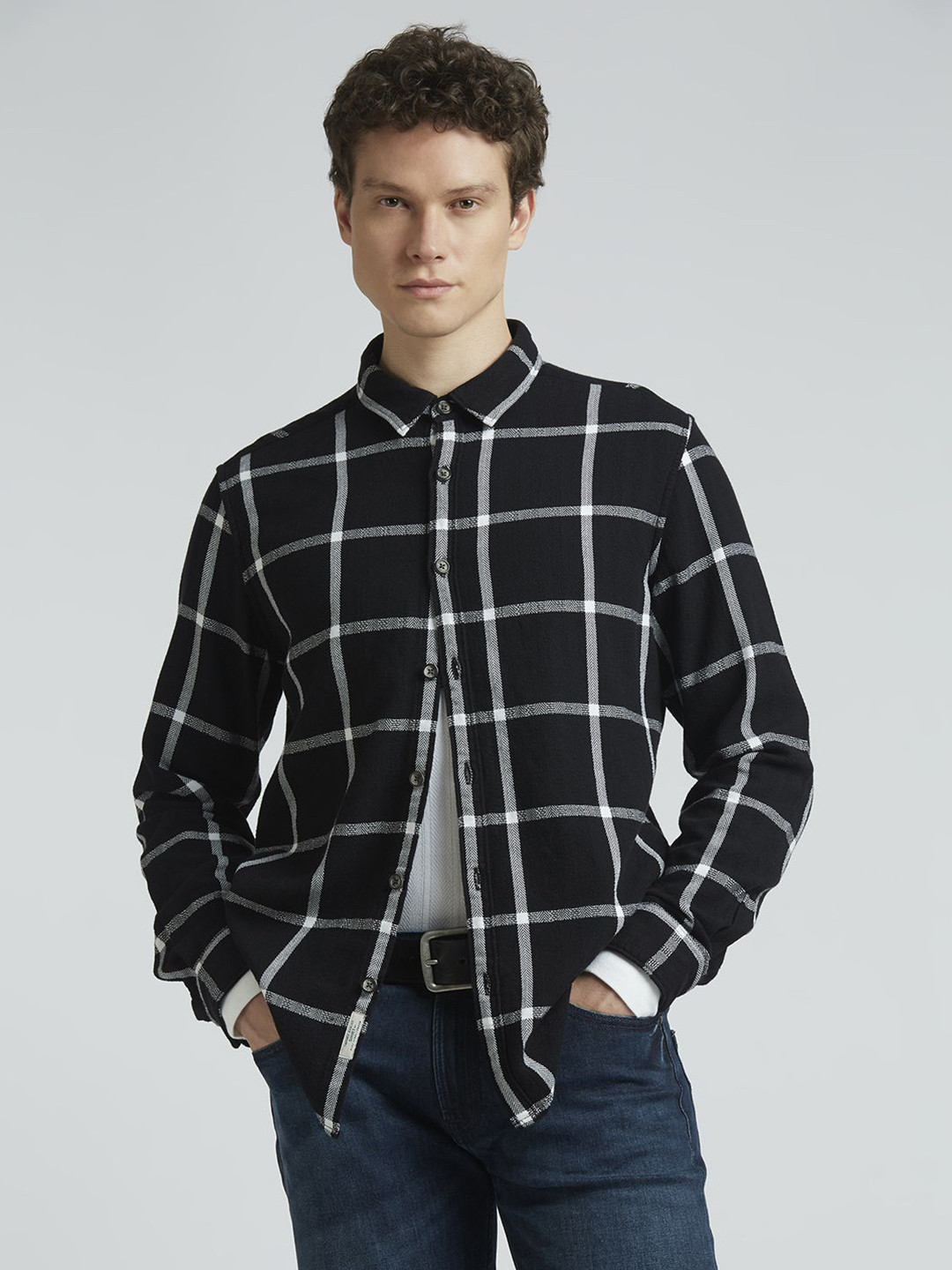 Pepe Jeans Men Spread Collar Buffalo Checked Cotton Casual Shirt