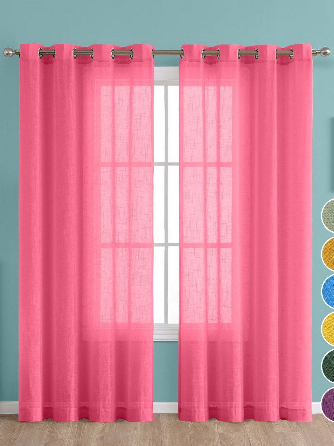 THE LINEN COMPANY Pink 2 Pieces Cotton Sheer Door Curtain