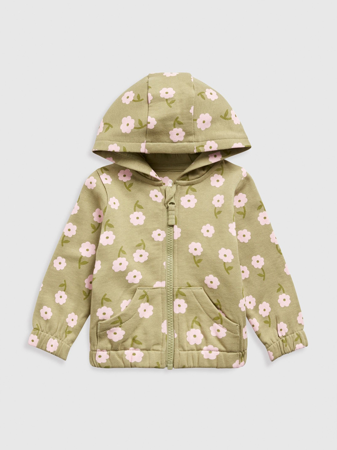 mothercare Girls Antimicrobial Floral Printed Hood Cotton Front-Open Sweatshirt