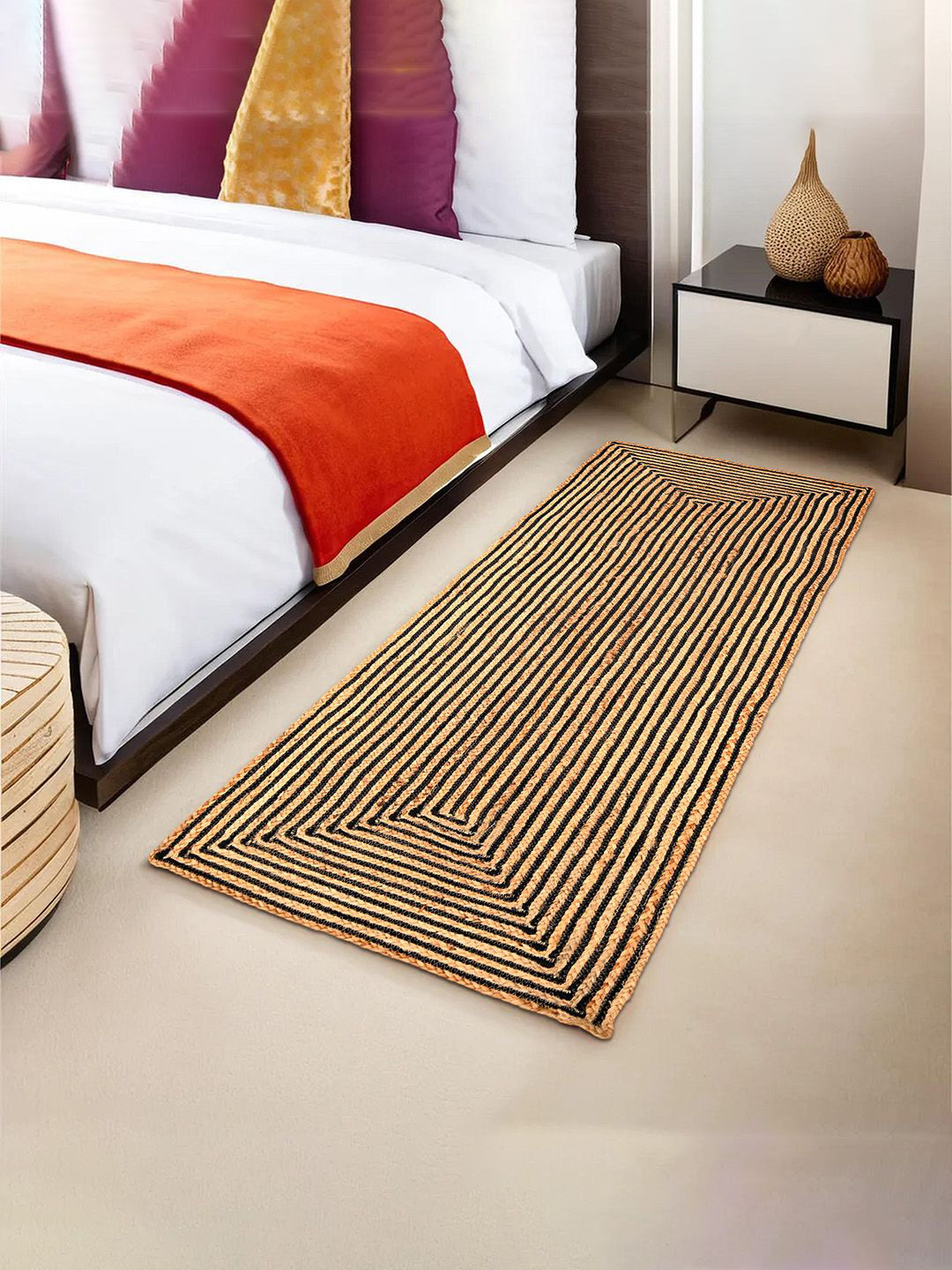 Kuber Industries Brown & Black Anti Slip Jute Bed Runner